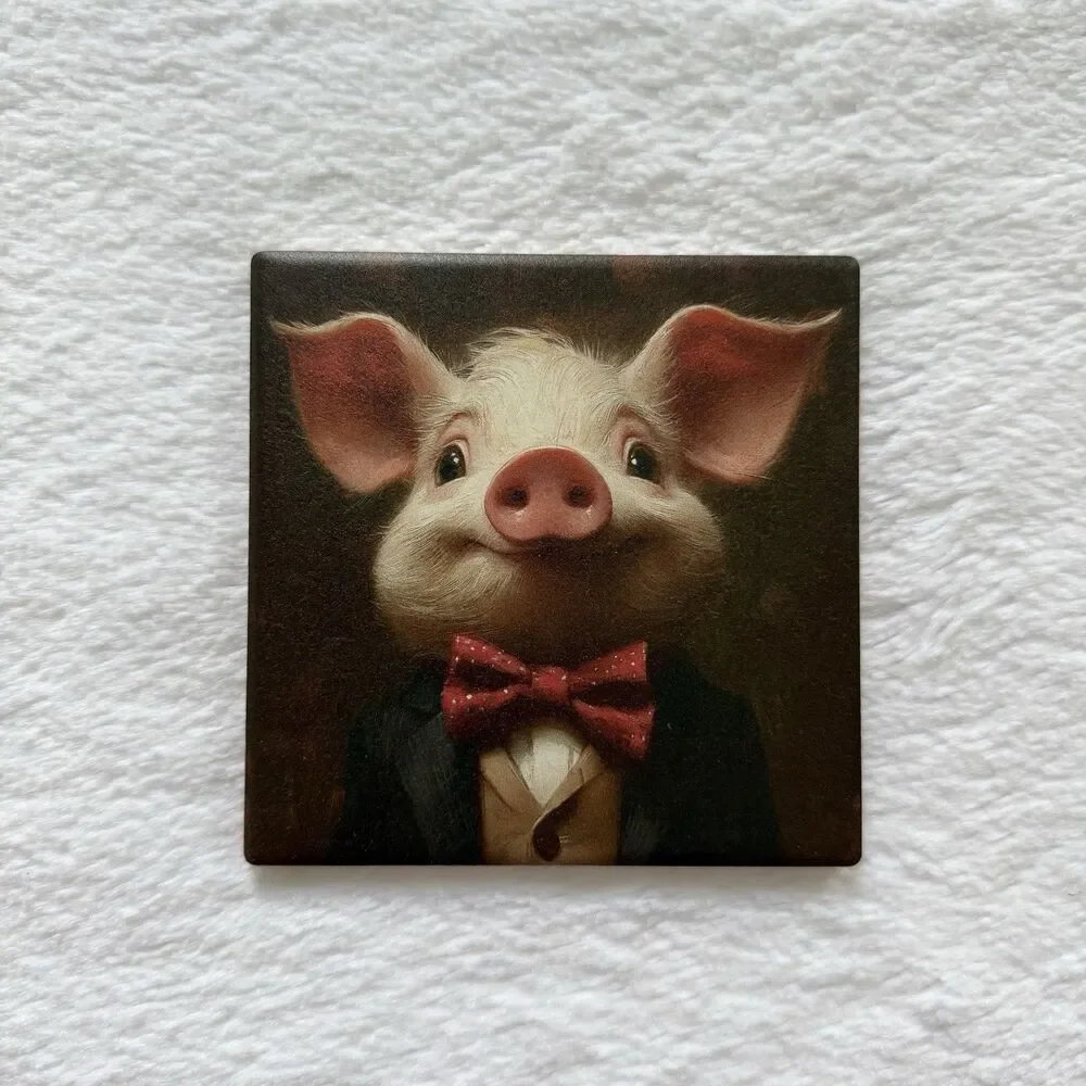 Ceramic Coaster Pig with Suit Farm Animal